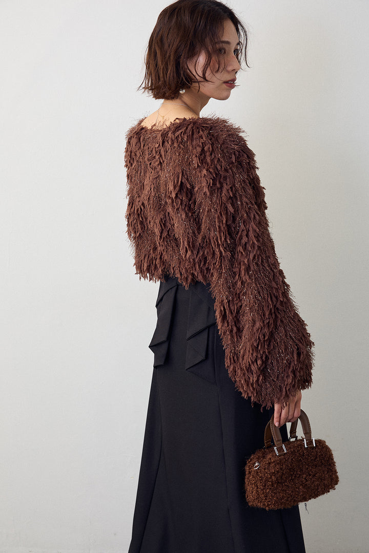 [予約/SET]フリンジラメシャギーニットプルオーバー+バックリボンセミフレアスカート(2set)