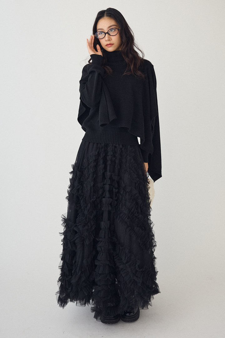 [予約/SET]アシメケープ2wayニット+スフレアシメチュールスカート(2set)