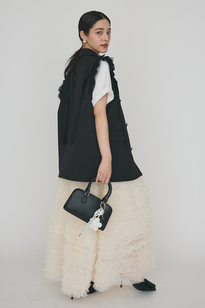 [予約/SET]フリルショルダーテーラーマニッシュベスト+ホイップチュールティアードスカート(2set)