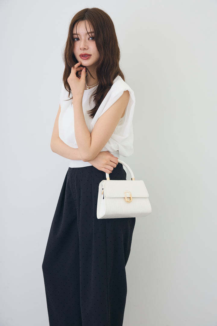 [予約/SET]バックリボンモードショルダーシフォンブラウス+ドットツイルタックワイドパンツ(2set)