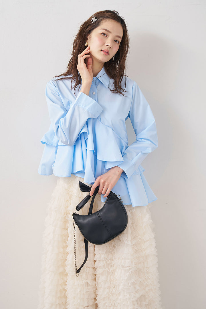 [予約/SET]アシメフリルティアードシャツ+ホイップチュールティアードスカート(2set)