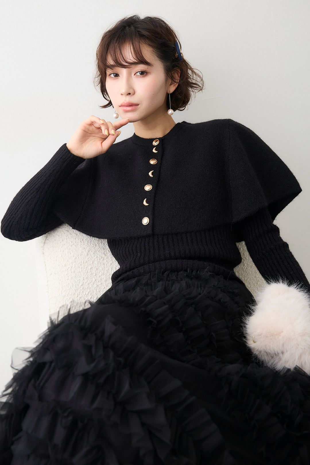 [予約]ミックス釦ケープ2wayニット