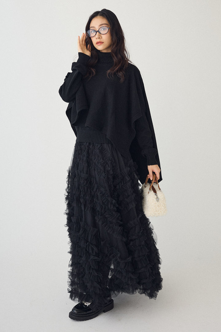 [予約/SET]アシメケープ2wayニット+スフレアシメチュールスカート(2set)