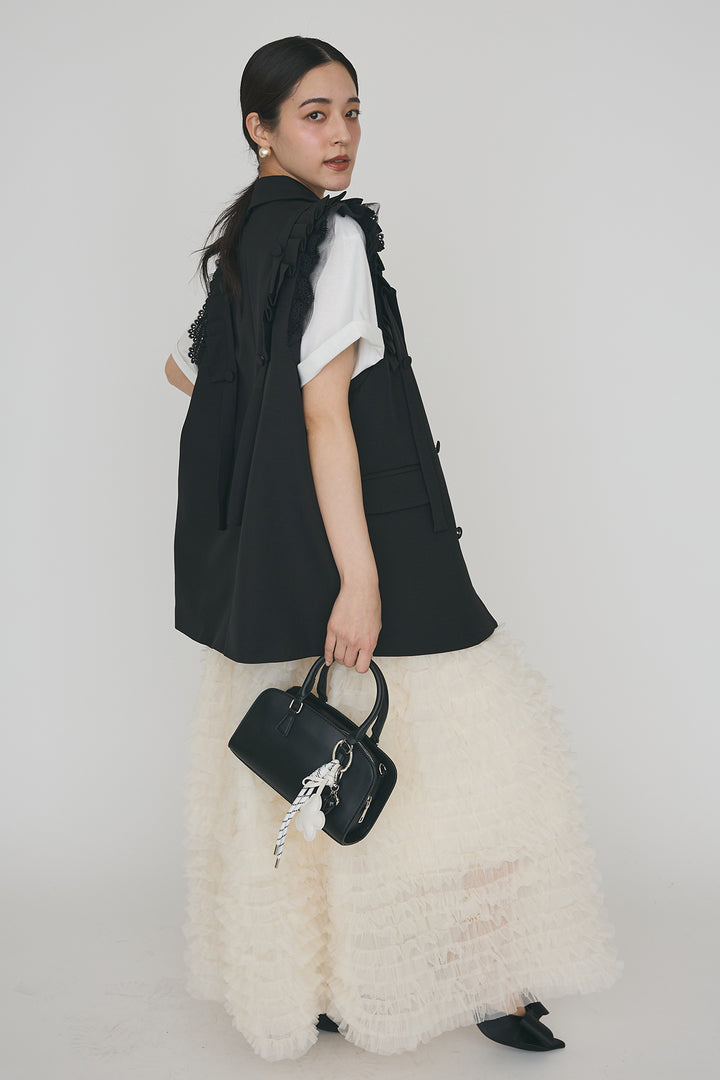 [予約/SET]フリルショルダーテーラーマニッシュベスト+ホイップチュールティアードスカート(2set)