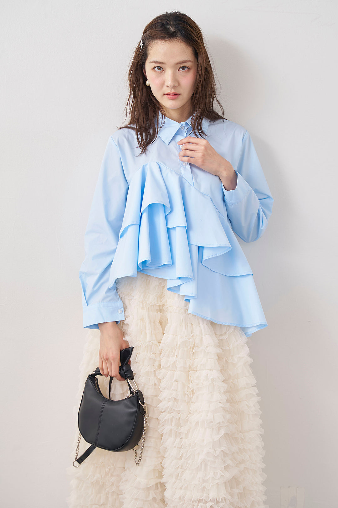 [予約/SET]アシメフリルティアードシャツ+ホイップチュールティアードスカート(2set)