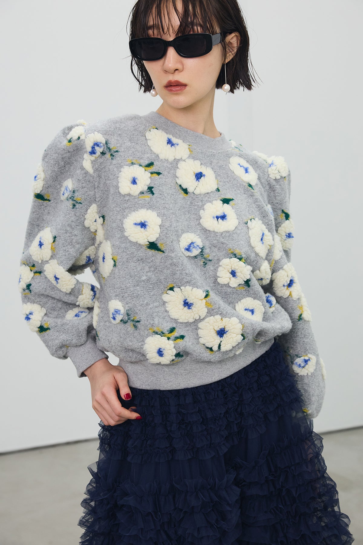 予約/SET]ボアフラワーモチーフニット+ホイップチュールティアード