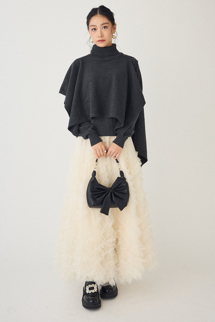 [予約/SET]アシメケープ2wayニット+スフレアシメチュールスカート(2set)