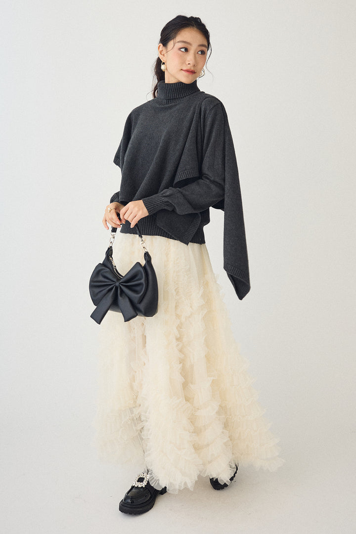 [予約/SET]アシメケープ2wayニット+スフレアシメチュールスカート(2set)