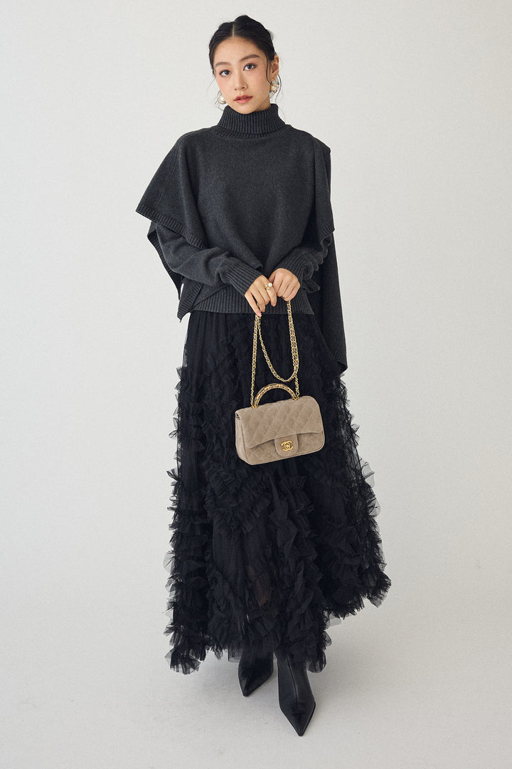 [予約/SET]アシメケープ2wayニット+スフレアシメチュールスカート(2set)