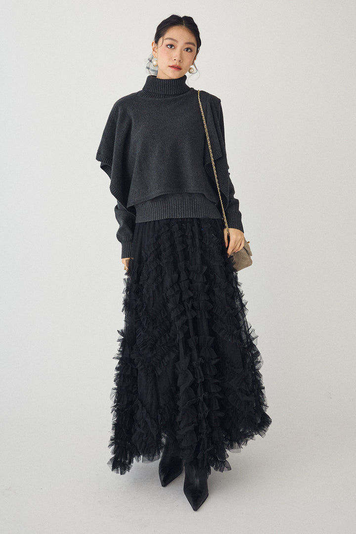 [予約/SET]アシメケープ2wayニット+スフレアシメチュールスカート(2set)