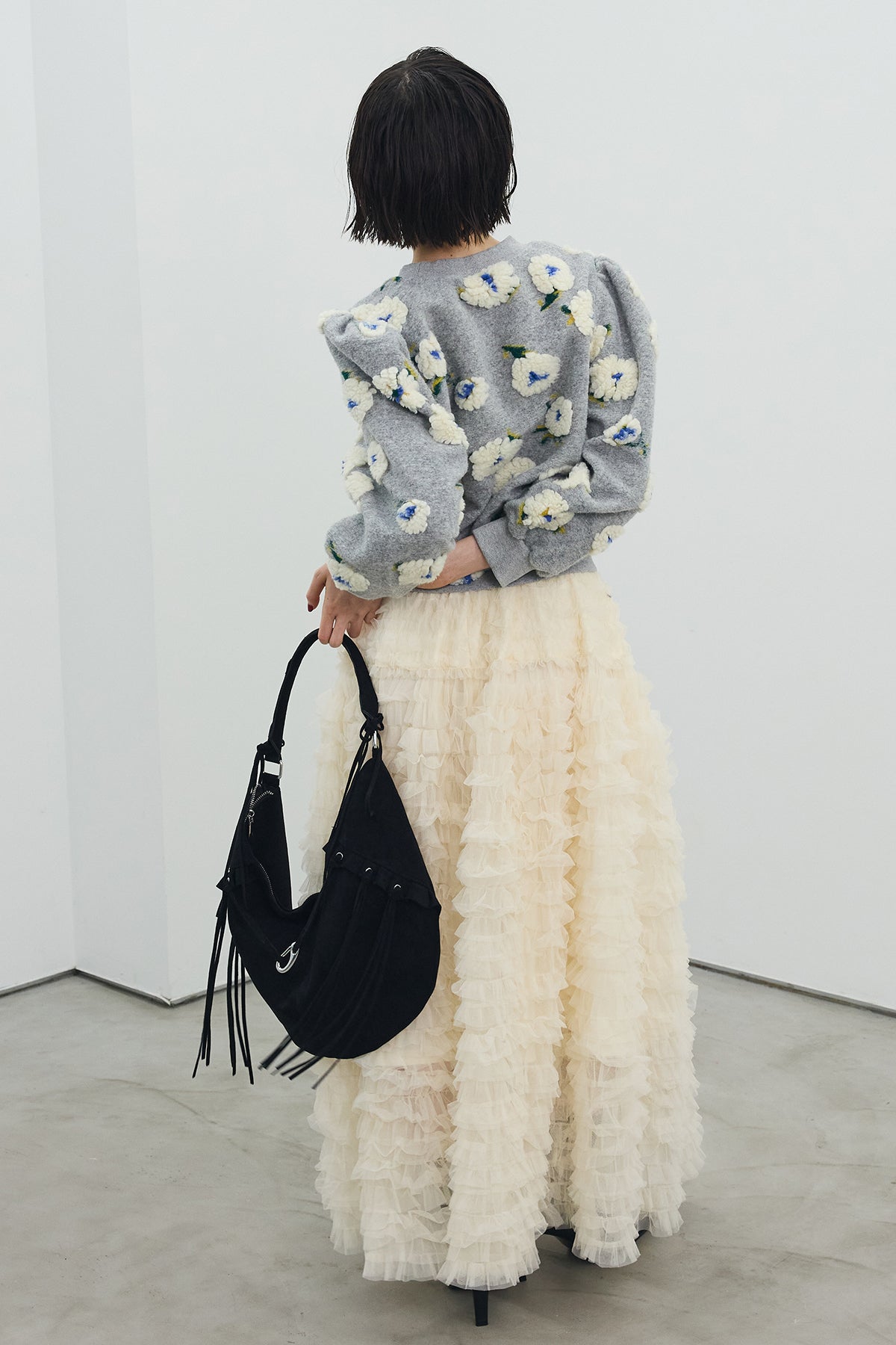 予約/SET]ボアフラワーモチーフニット+ホイップチュールティアード