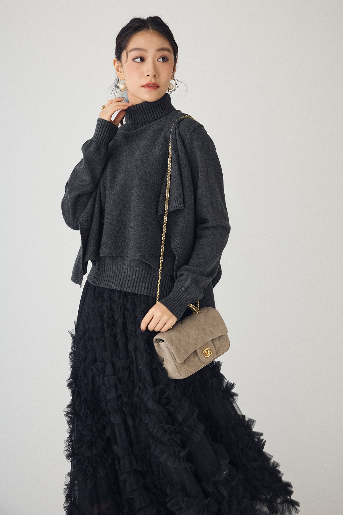 予約/SET]アシメケープ2wayニット+スフレアシメチュールスカート(2set