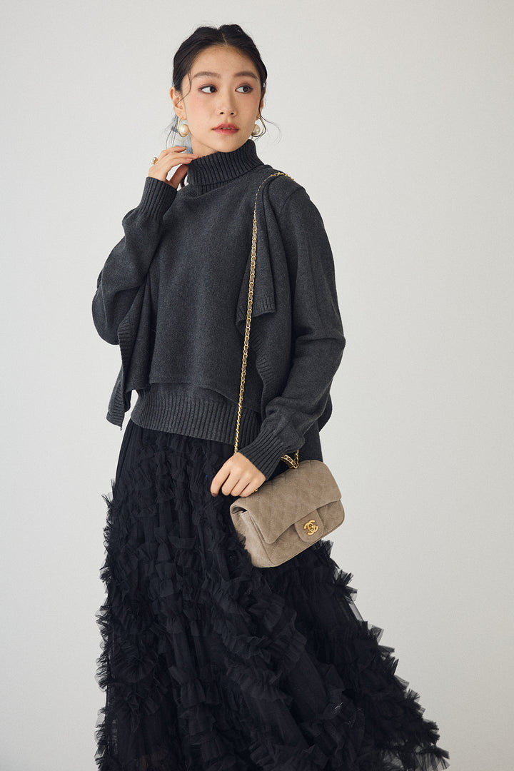 [予約/SET]アシメケープ2wayニット+スフレアシメチュールスカート(2set)