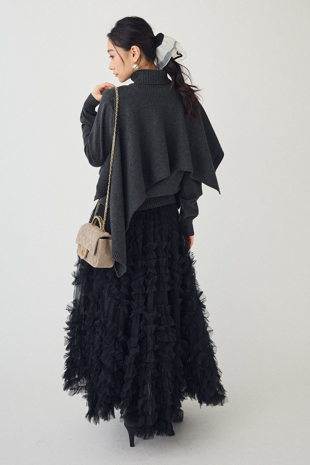 [予約/SET]アシメケープ2wayニット+スフレアシメチュールスカート(2set)