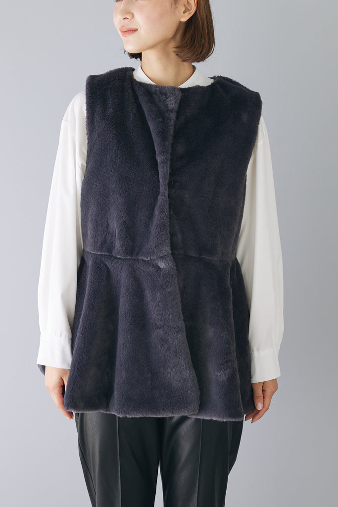 ◇エムズグレイシーリボンペプラムエコファーベスト40新品◇