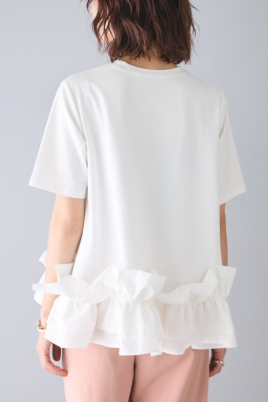 [予約/SET]裾シャーリングフリルカットトップス+スカラップパール美脚パンツ(2set)