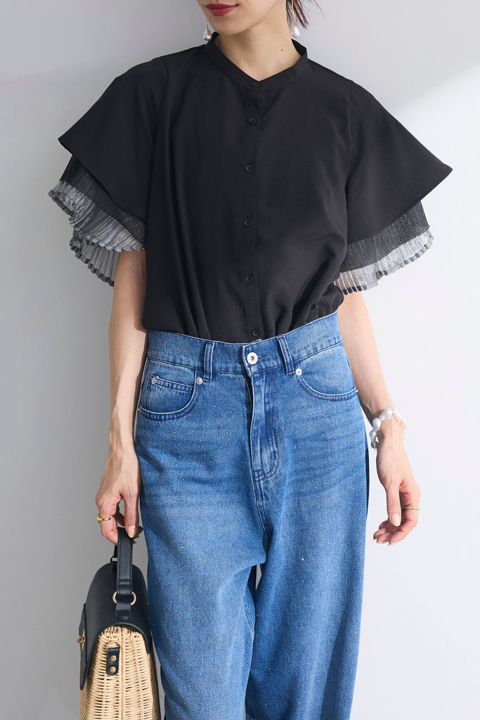 マルチサイズ ブラウス シャツ フレアスリーブトップス レディース NATURAL BEAUTY BASIC マルチサイズ ブラウス シャツ サテン