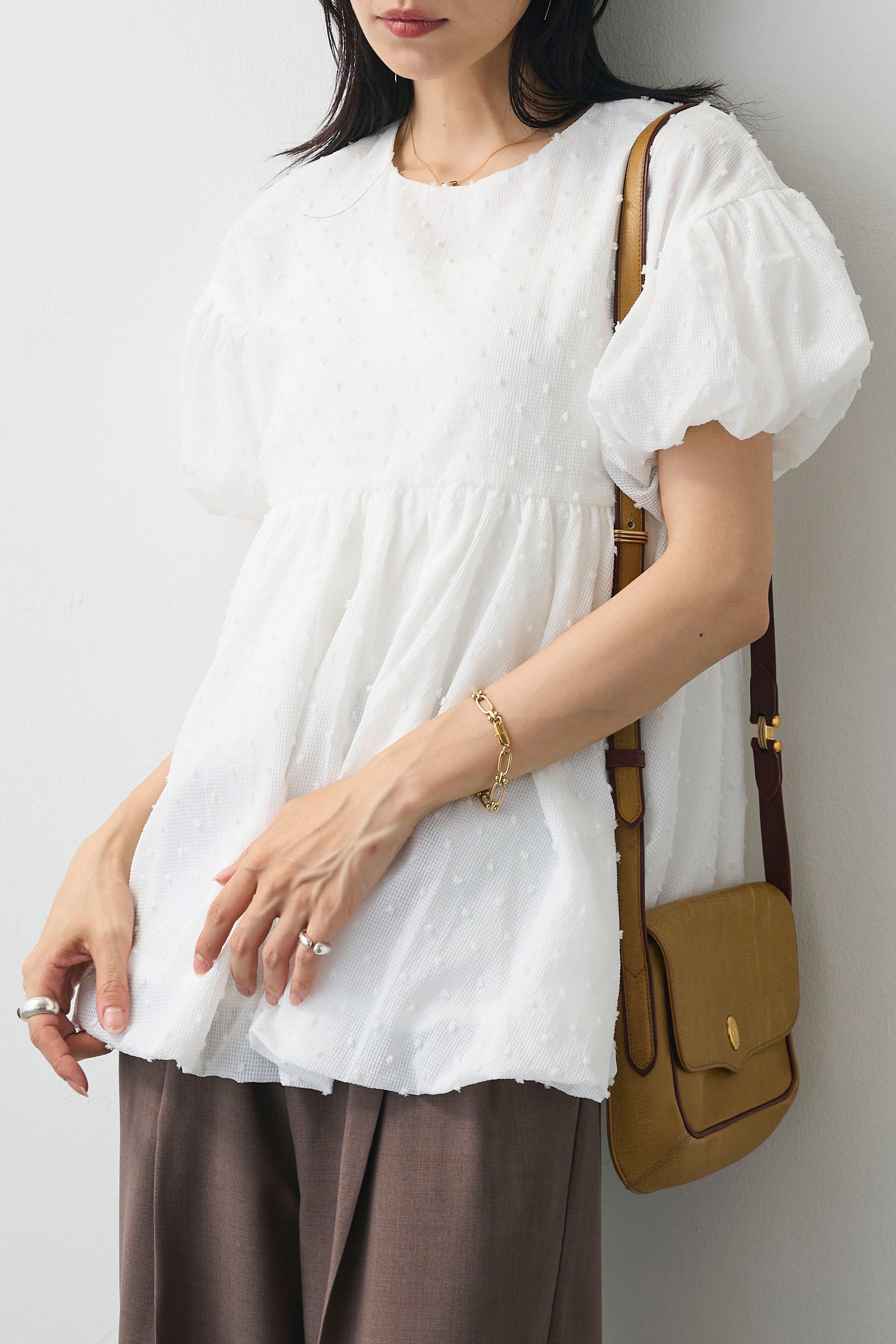 OHGA ドット柄 パフスリーブチュニック 半袖 OHGA ドット柄 パフスリーブチュニック 半袖