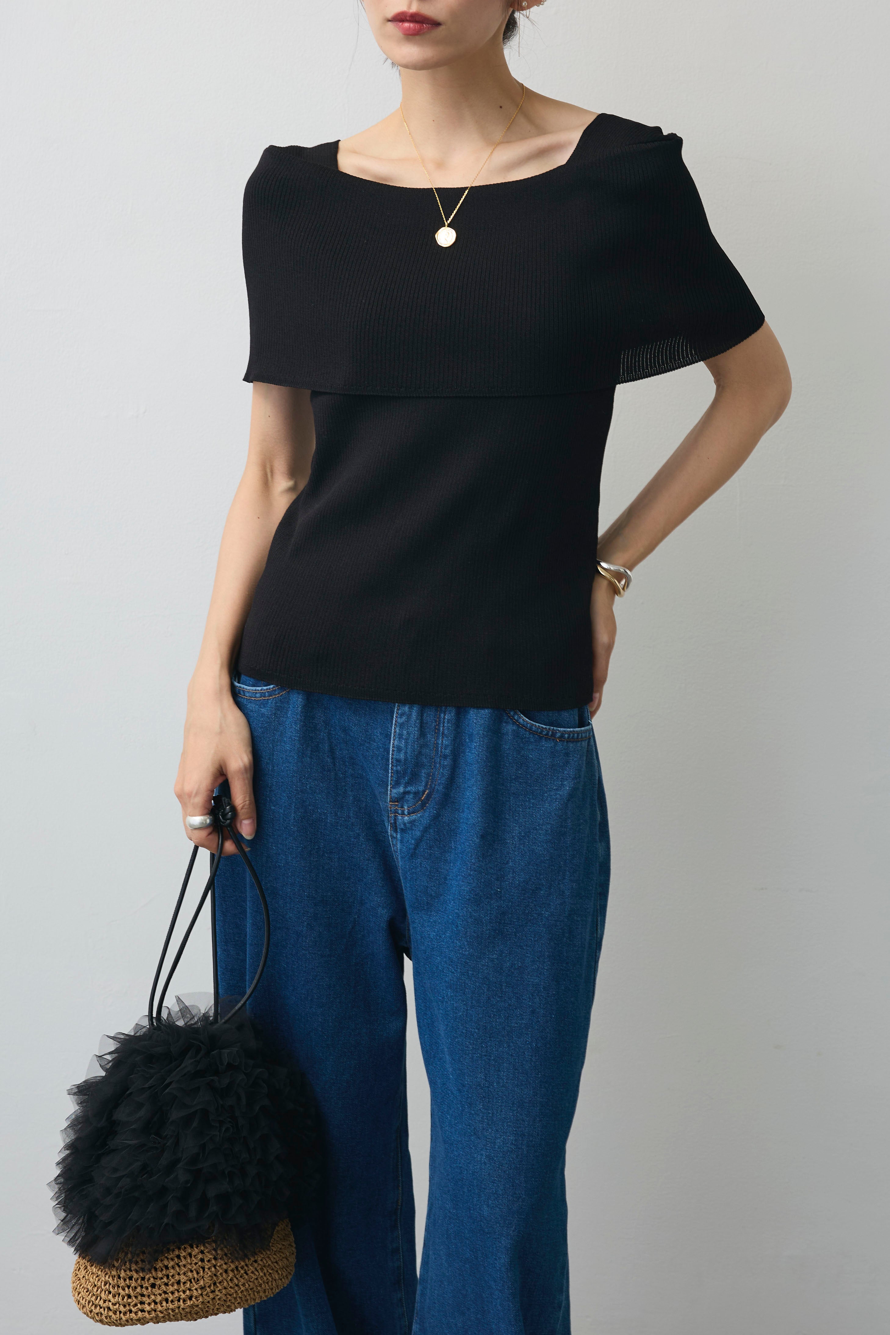 予約]ショルダーリブオフショルニット – Frene