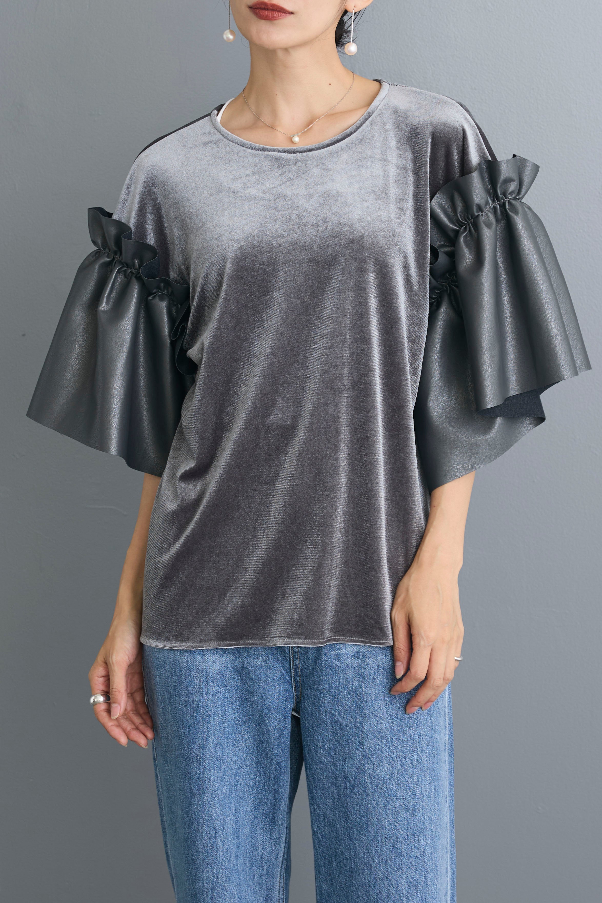 ランダムパールスウェット Frene フラーネ フリルブラウス JOSE MOON ブラウス シャツ RANDOM FRILL BLOUSE/ランダムフリル