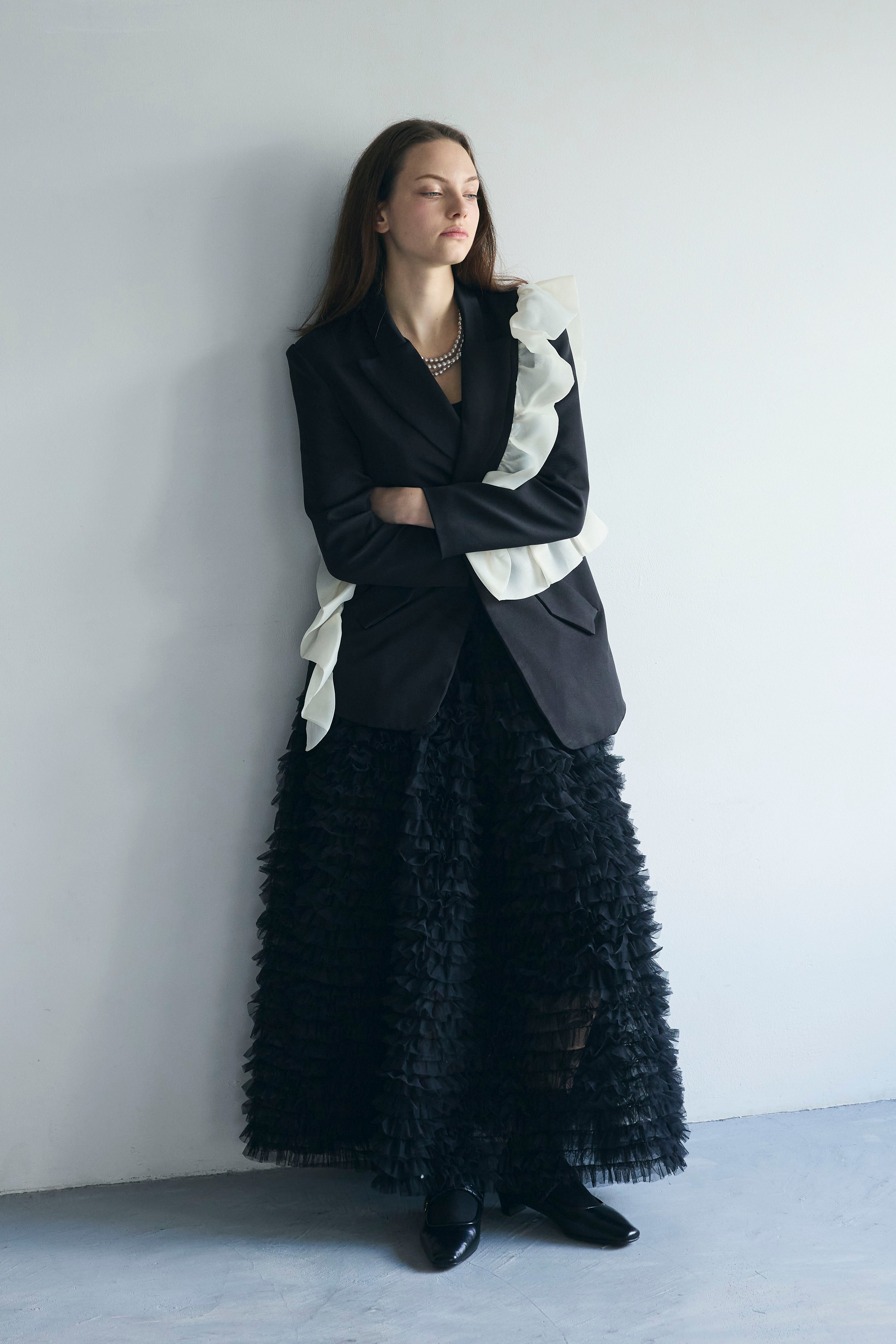 予約]アシメフリルマニッシュジャケット – Frene