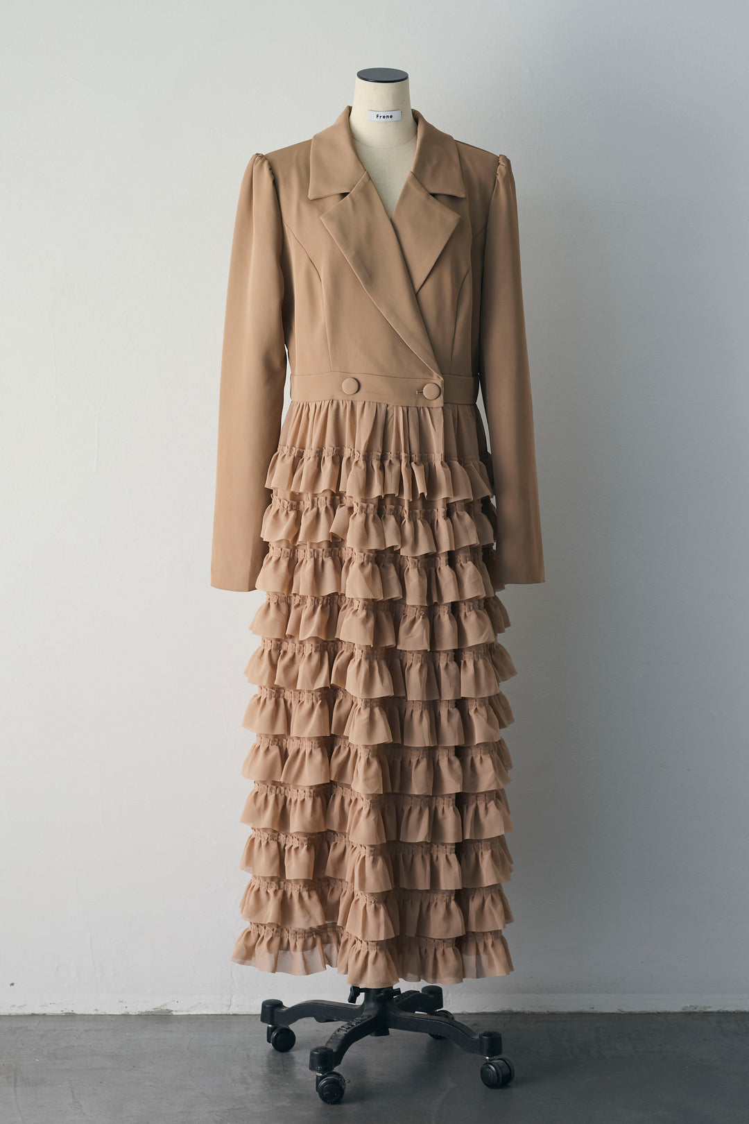 [予約/親子SET]ティアードチュールドッキングジャケットワンピース+[kids]フリルヘムチュールワンピ＋ジャケットセット(2set)