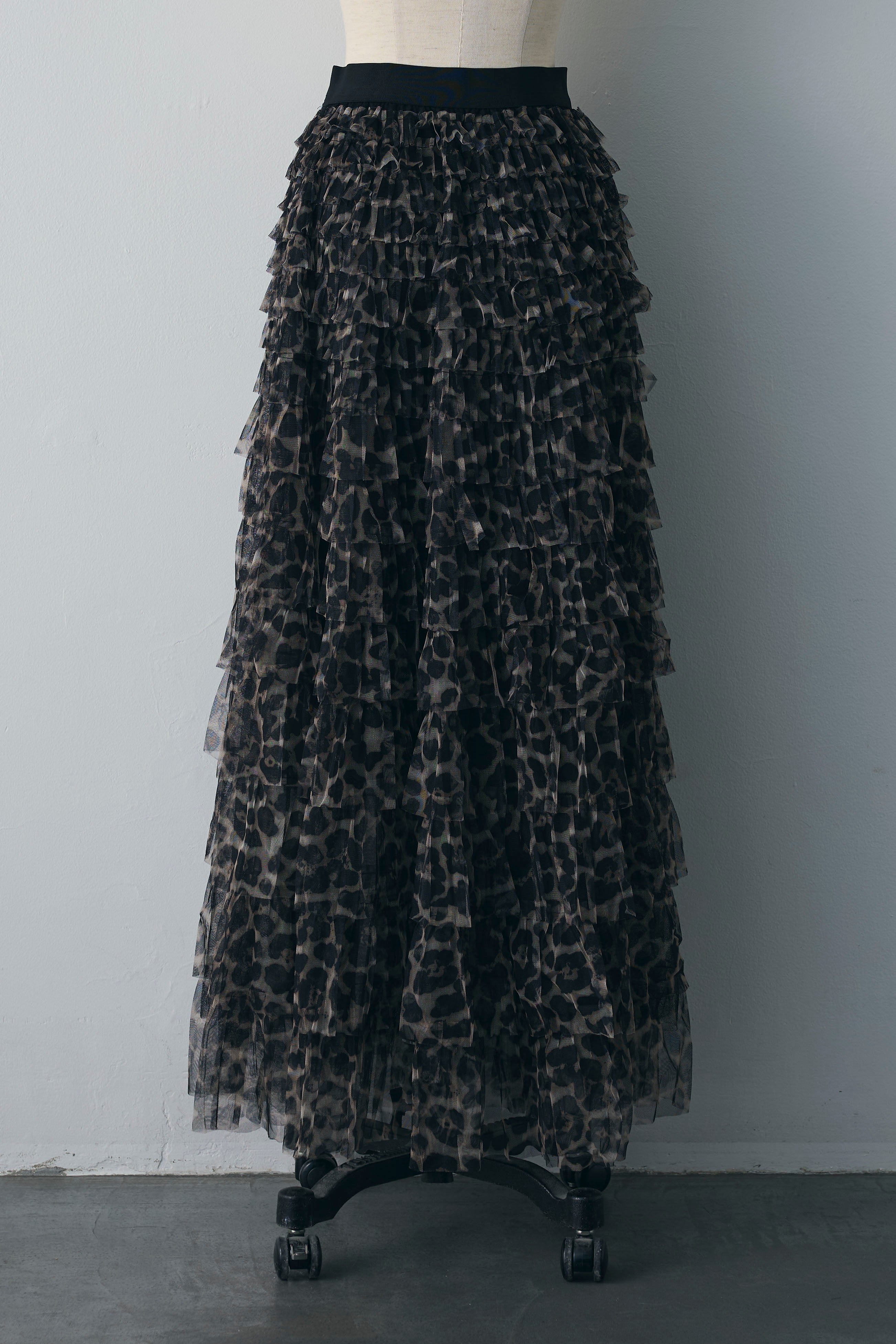 予約]レオパードチュールティアードスカート – Frene