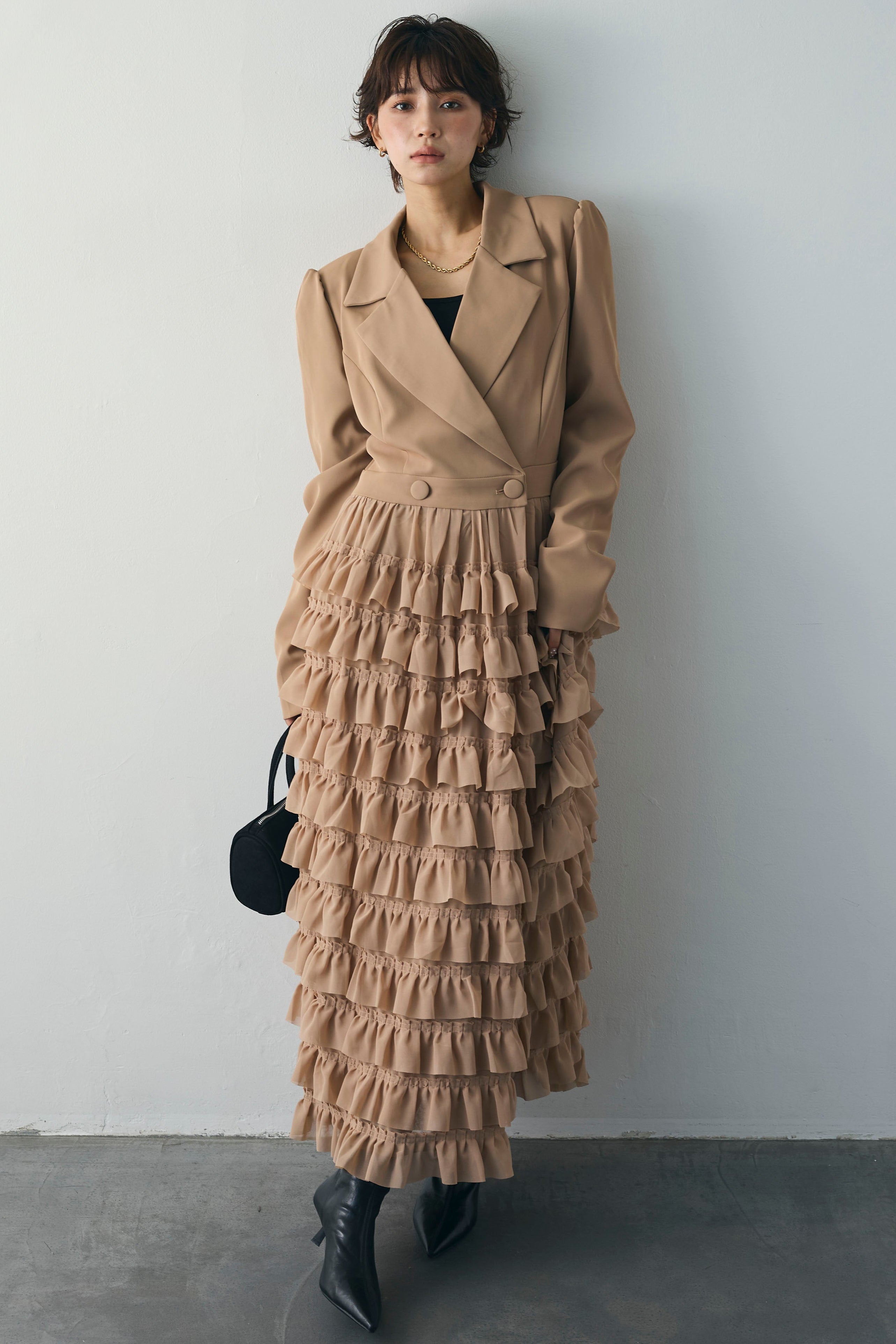 予約]ティアードチュールドッキングジャケットワンピース – Frene