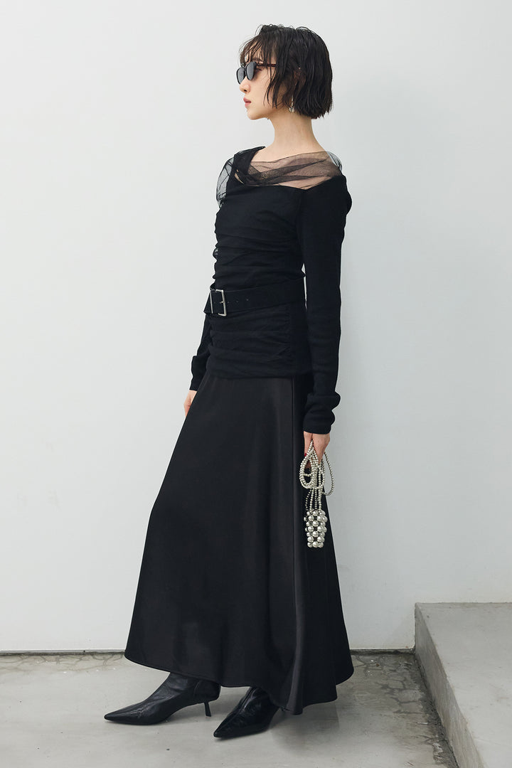 [予約]シャイニーサテン美ラインセミフレアスカート