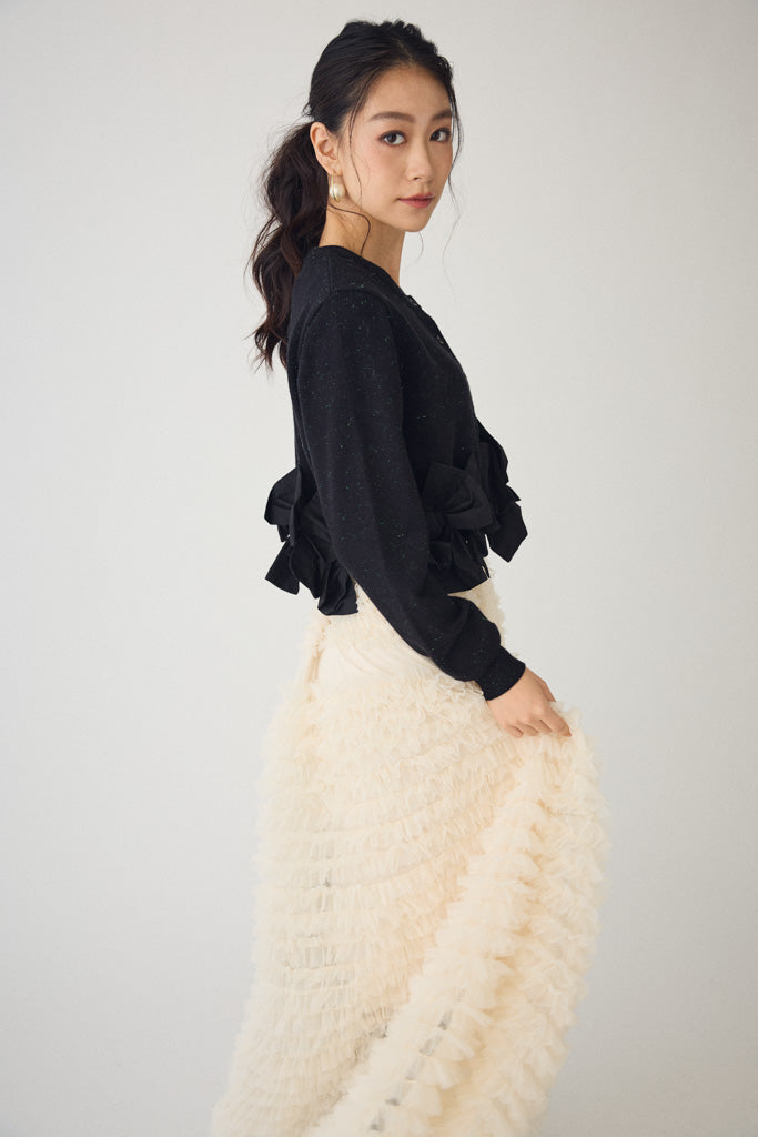 [予約/SET]ヘムリボンデザインショートカーデ+ホイップチュールティアードスカート(2set)