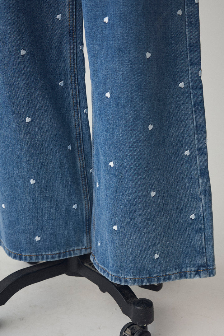 [予約]ハート刺繍ハイウエストデニムパンツ