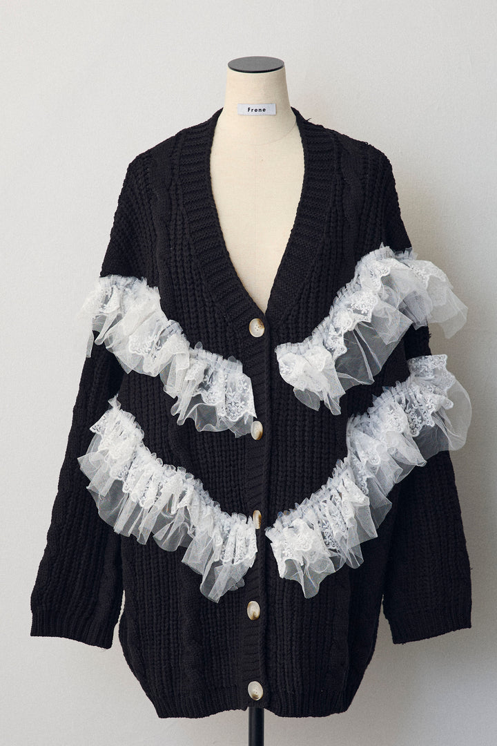 [予約]ラッフルレースドッキングニットBIGカーデ