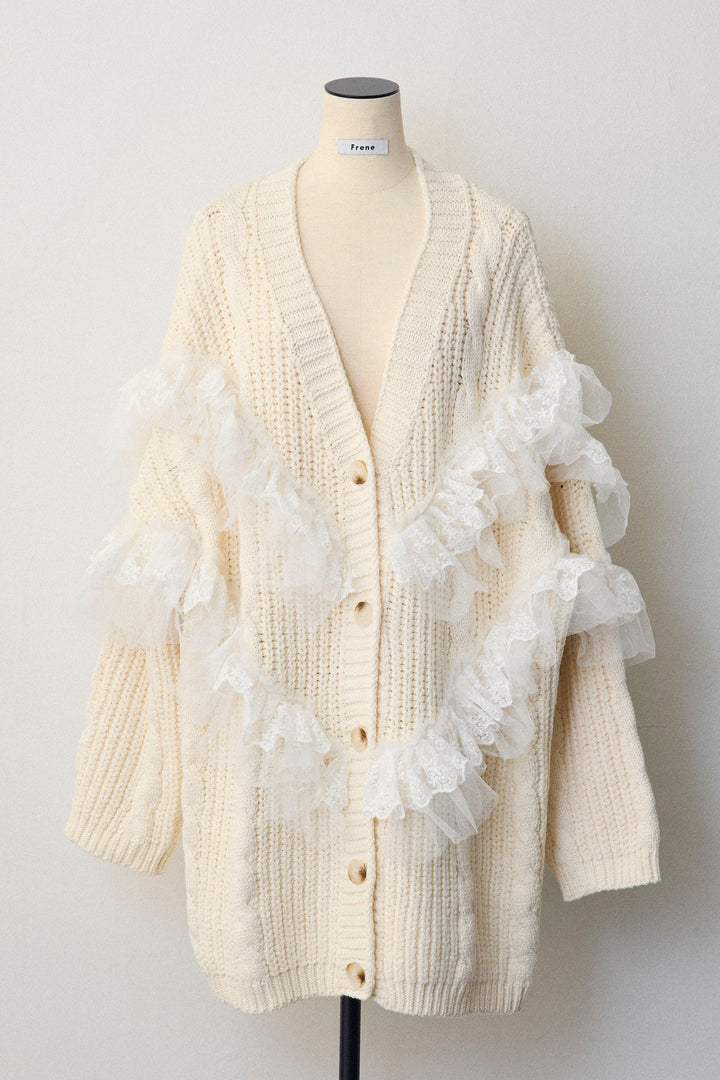 [予約]ラッフルレースドッキングニットBIGカーデ