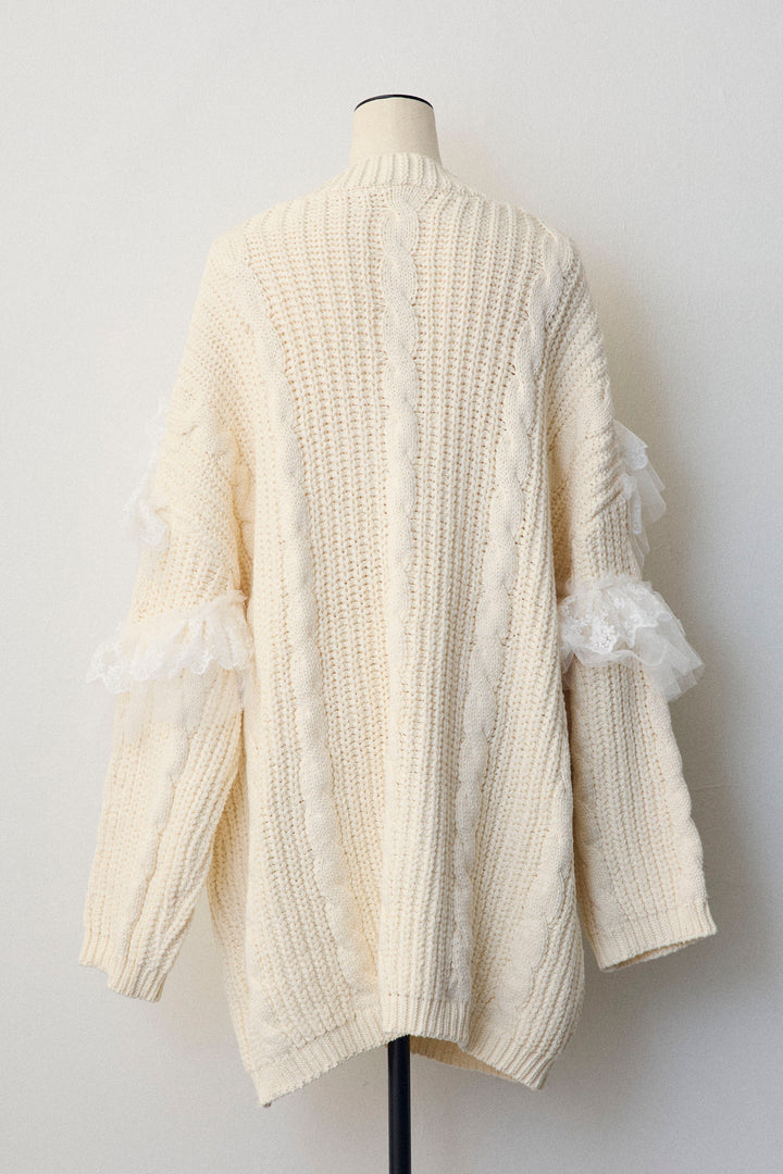 [予約]ラッフルレースドッキングニットBIGカーデ