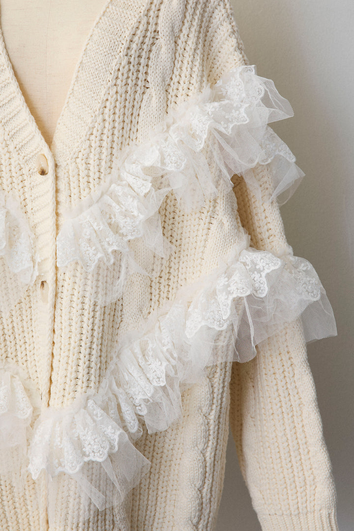 [予約]ラッフルレースドッキングニットBIGカーデ