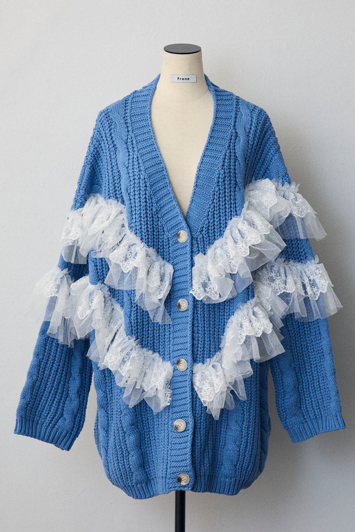 [予約]ラッフルレースドッキングニットBIGカーデ