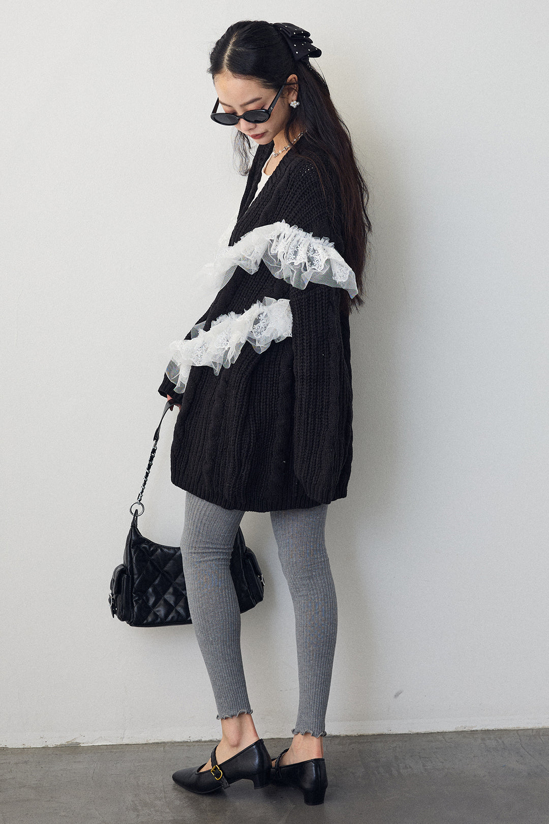 [予約]ラッフルレースドッキングニットBIGカーデ