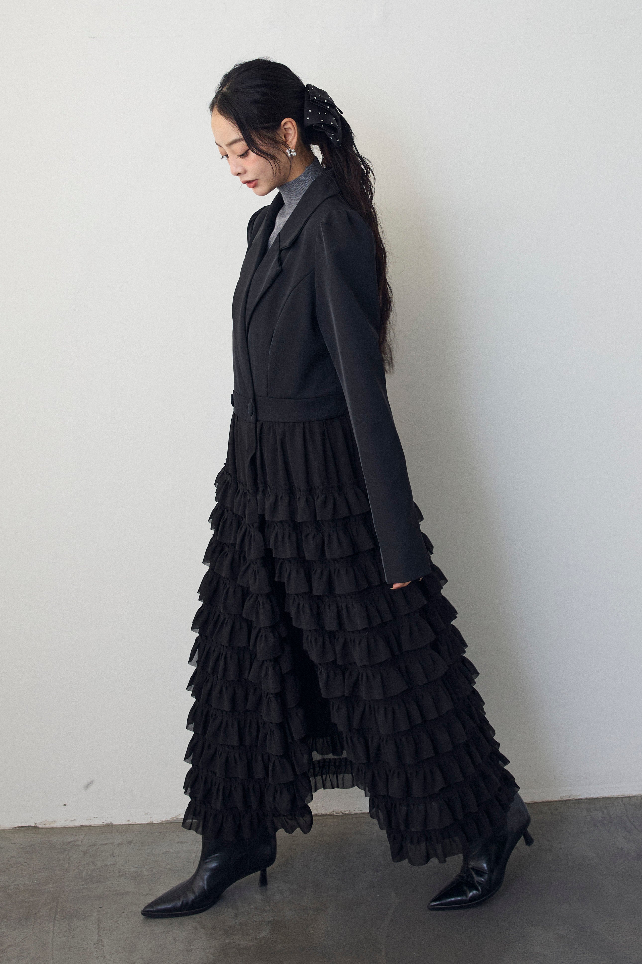 予約]ティアードチュールドッキングジャケットワンピース – Frene