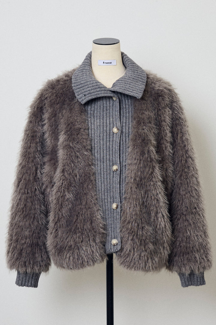 [予約]シャギーファー×リブニットミックスジャケット