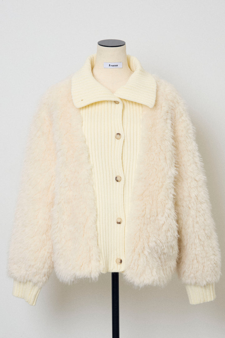 [予約]シャギーファー×リブニットミックスジャケット