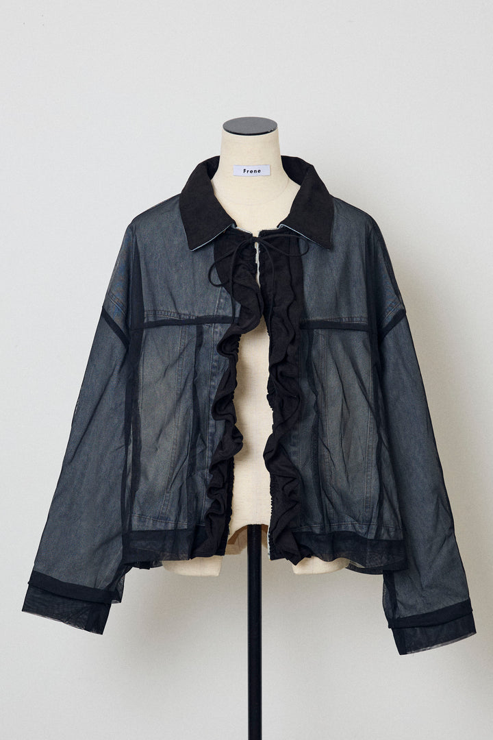[予約]デニム×チュールレイヤードフリルジャケット