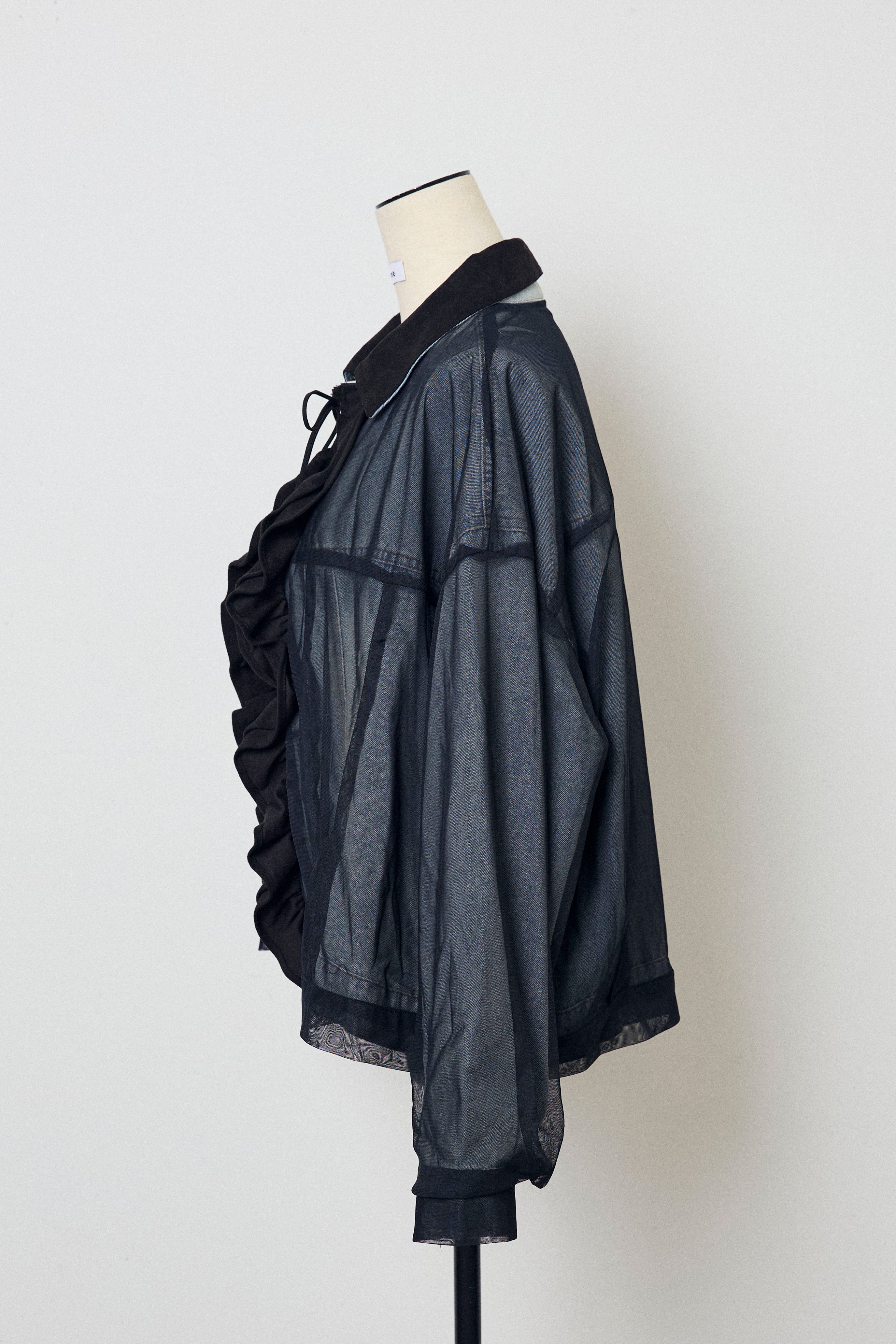 予約]デニム×チュールレイヤードフリルジャケット – Frene