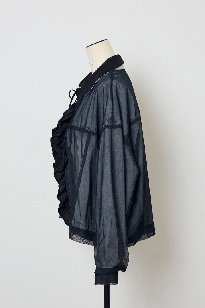 [予約]デニム×チュールレイヤードフリルジャケット