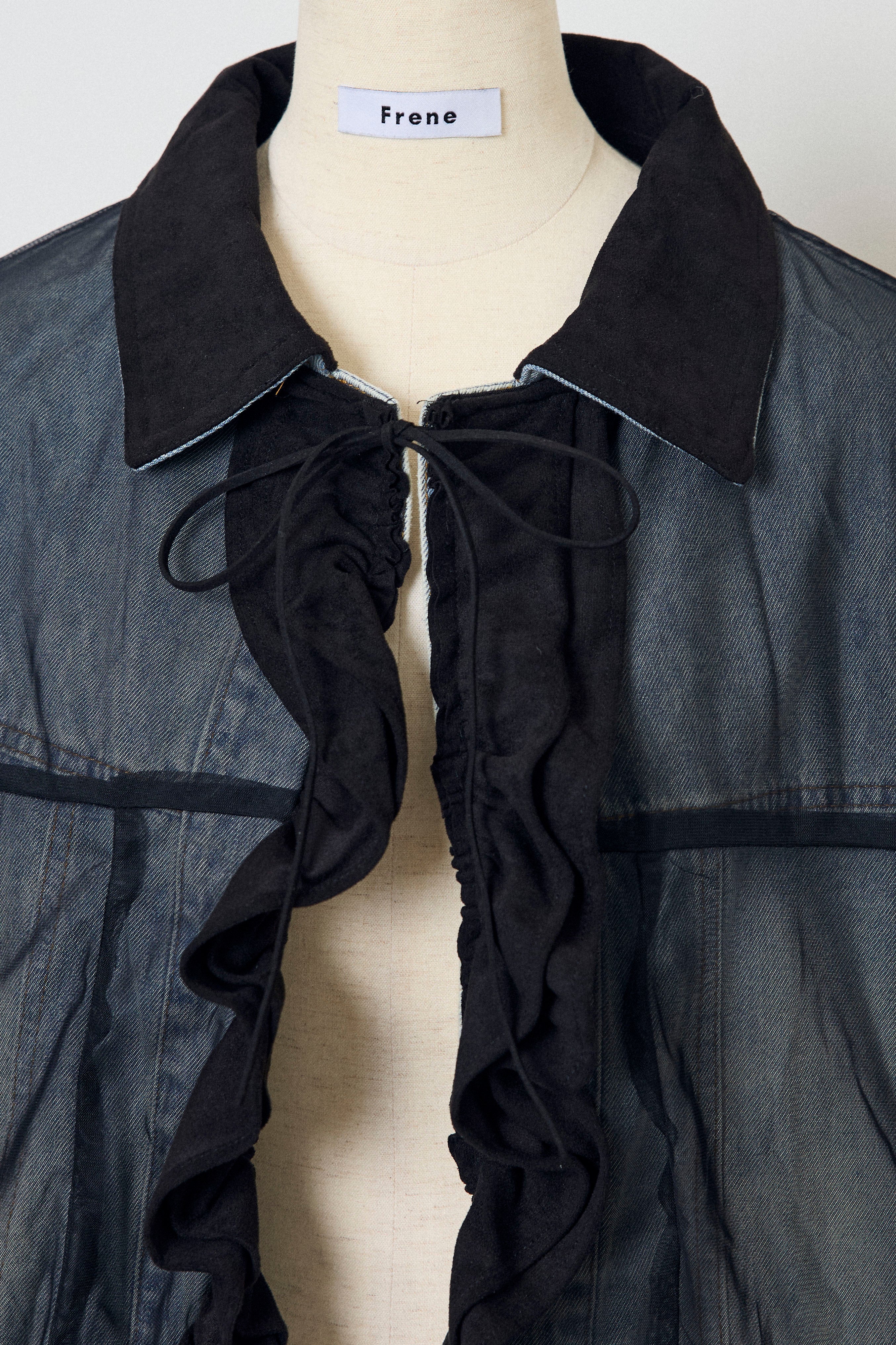 予約]デニム×チュールレイヤードフリルジャケット – Frene