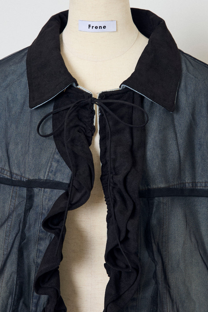 [予約]デニム×チュールレイヤードフリルジャケット