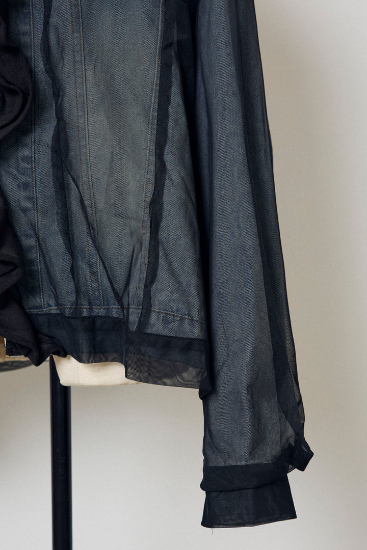 [予約]デニム×チュールレイヤードフリルジャケット