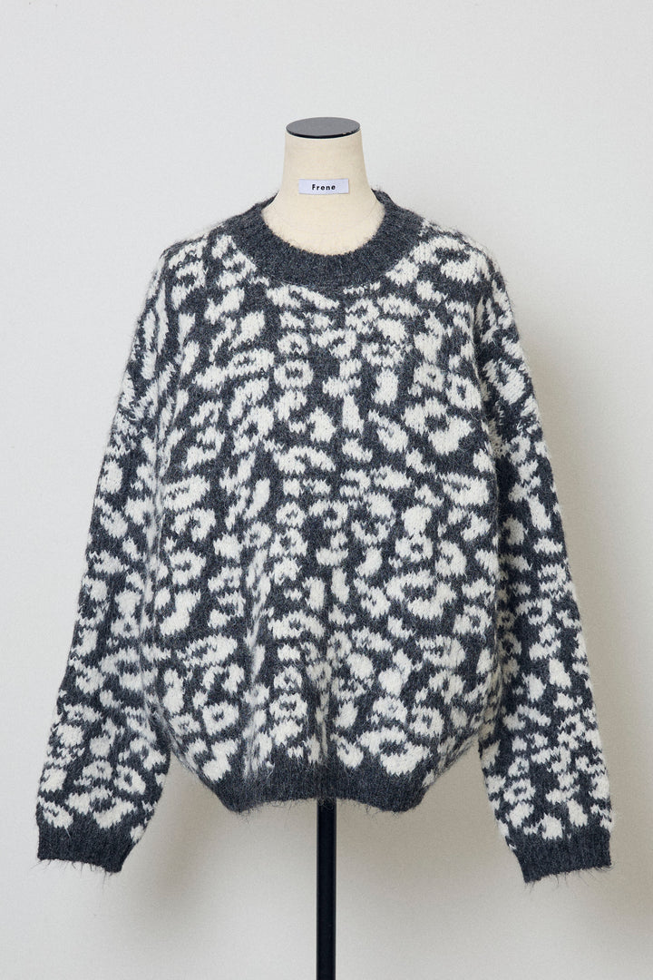 [予約]レオパードクルーネックニットプルオーバー