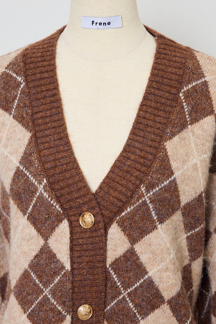 [予約]アーガイル柄ゴールドボタンニットカーデ