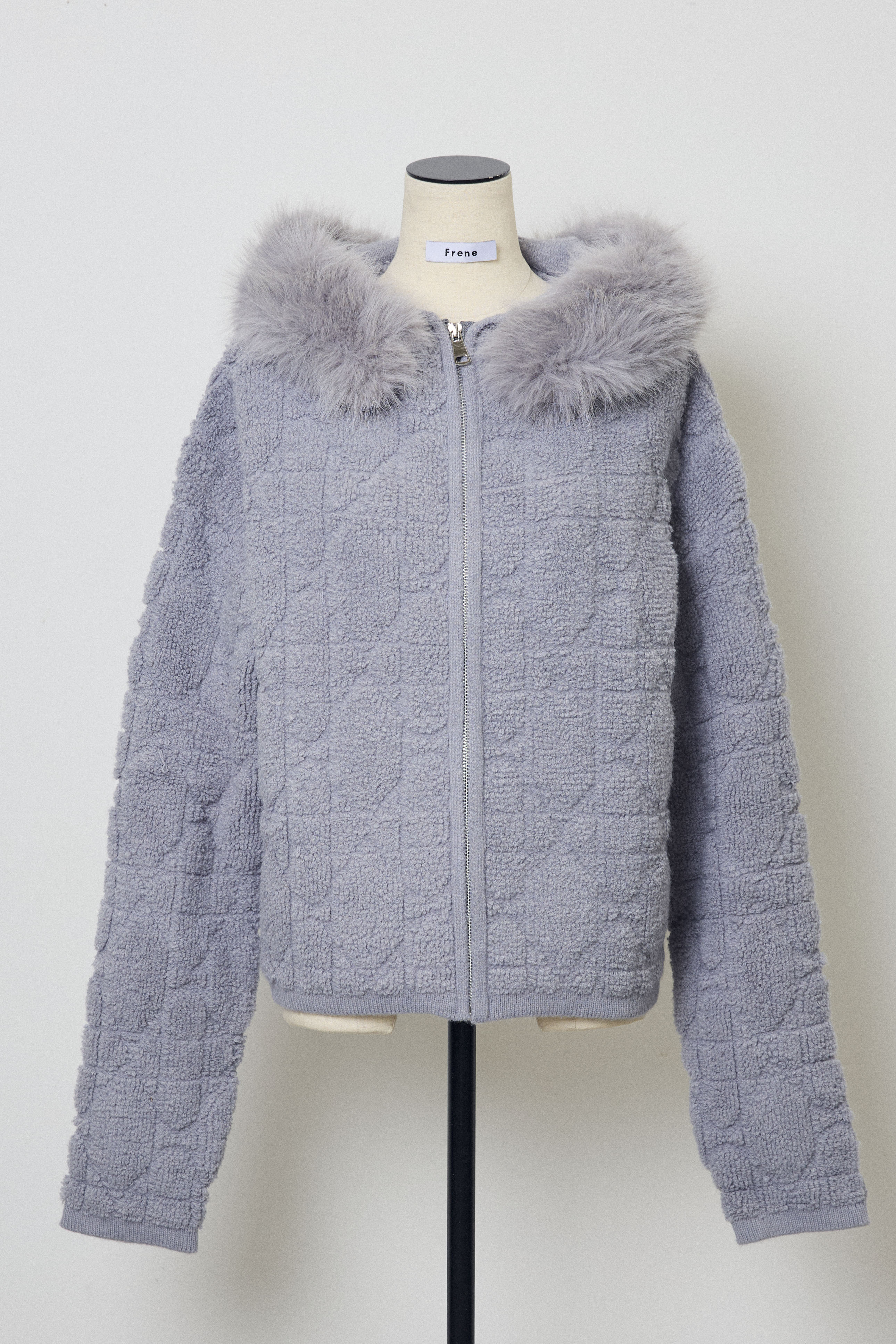 予約]フードファーキルトZIPニットブルゾン – Frene