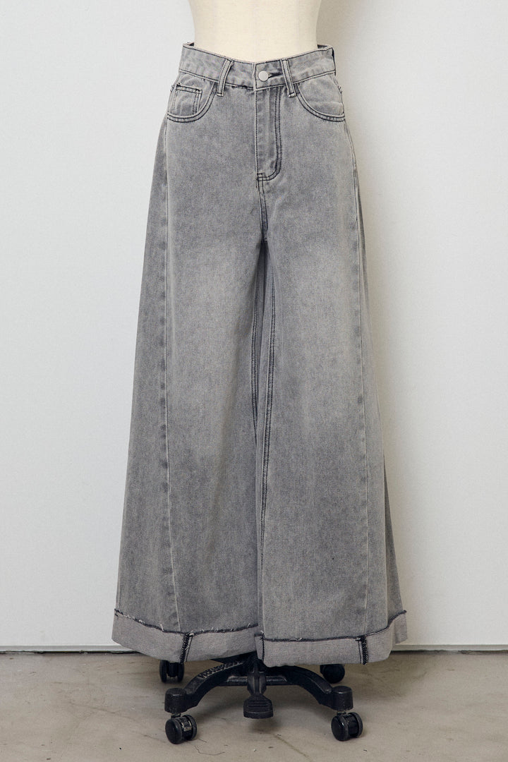 [予約]切替ワイドハイウエストデニム